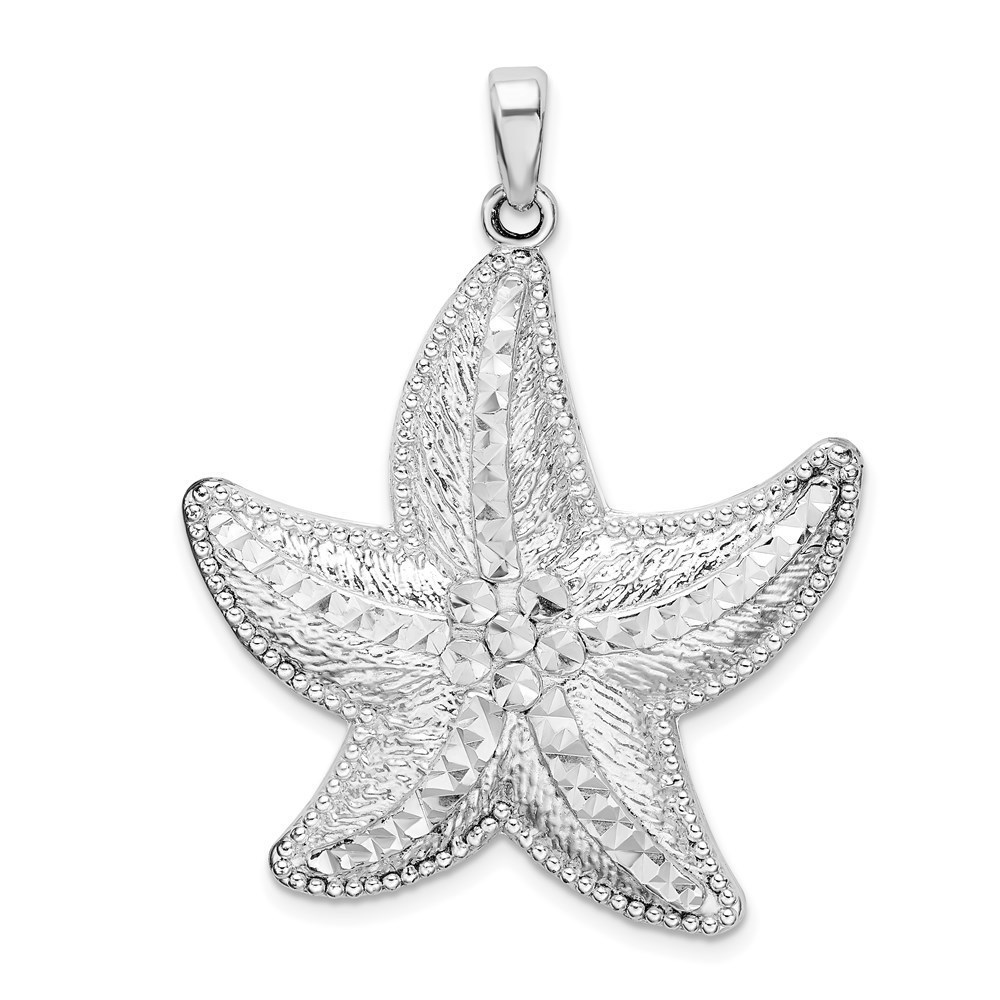 925 Sterling Silver Polished Diamond-cut Large Starfish Necklace Charm Pendant
